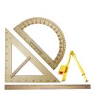 Kit Geométrico do Professor Mdf Com Régua 60 cm + Compasso Quadro Branco + Esquadro 45 + Transferidor 180 SOUZA