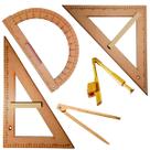 Kit Geométrico do Professor Mdf/Pinus 1 Transferidor 180 Graus 1 Esquadros 30/60 Graus 1 Esquadro 45 Graus 1 Compasso p/ Quadro Branco e 1 Compasso Pa