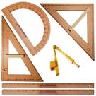 Kit Geométrico Professor 2 Réguas Em MDF 60 cm Com Pegador + 1 Esquadro 45 Graus Em MDF + 1 Esquadro 30/60 Graus Em MDF + 1 Transferidor 180 Graus Em