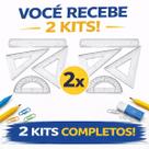 Kit Geometrio 2 Régua 30cm 2 Transferidor 180 2 Esquadro 45 e 2 Esquadro 60