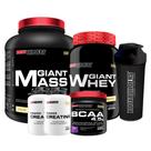 Kit Giant Mass 3kg + Giant Whey 900g + BCAA 4.5 250g + 2x Creatina 100g + Coqueteleira - Bodybuilders