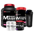 Kit Giant Mass 3kg + Giant Whey 900g + BCAA 4.5 250g + 2x Creatina 100g + Coqueteleira - Bodybuilders