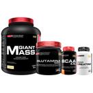 KIT Giant Mass 3kg + Power Creatina 100g + BCAA 100g Tangerina + Glutamina 300g - Bodybuilders