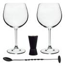 Kit Gin Com 4 Peças Bohemia Authentic - Taças Dosador Colher Cor Preto