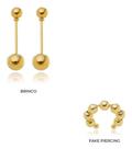 Kit Giovanna - Brinco Bolinhas Haste + Fake Piercing Banhado em Ouro 18k