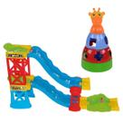 Kit Girafa Brinquedo Empilhar e Pista Corrida com 2 Carrinhos Auto