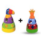 Kit Girafa e Tucano Brinquedo Empilhar Didático Bebê Criança