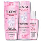 Kit Glycolic Gloss Shampoo Condicionador 400ml Sérum Prolongador Elixir Elseve Ácido Glicólico