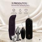 Kit golfinho vibrador feminino ponto g e clitoris + bullet + plug anal metal joia tamanho medio