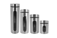 Kit Gourmet 4 Potes Inox Com Visor E Tampa De Vidro