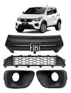 Kit Grade Dianteira Parachoque Fiat Mobi 2021 2022 2023 Preto Milha Com Furo