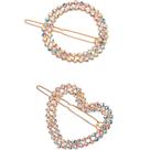 Kit Grampos de Cabelo Strass Redondo e Coração Multicor (2 Peças)