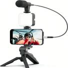 Kit Gravação 5 Em 1 Vlog Celular Vídeo Tripé Led Microfone