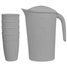 Kit Grécia Jarra com alça e tampa + 4 Copos Cinza