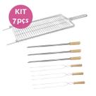 Kit Grelha 3un espetos duplo 3un simples inox 65cm churrasco