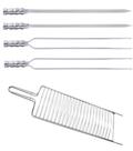 Kit Grelha Inox 4un Espetos Duplo Simples Alumínio Churrasco