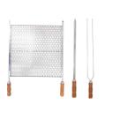 Kit Grelha Moeda Inox 40x48 + 2 Espetos 60cm Cabo Madeira