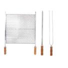 Kit Grelha Moeda Inox 40x48 + 2 Espetos 60cm Cabo Madeira