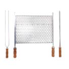 Kit Grelha Moeda Inox 50x36 Para Churrasco Cabo Madeira com