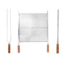 Kit Grelha Moeda Inox 50x48 + 2 Espetos 60cm Cabo Madeira
