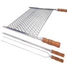 Kit Grelha Moeda Inox 60x36 Para Churrasco Cabo Madeira com