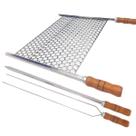 Kit Grelha Moeda Inox 60x36 Para Churrasco Cabo Madeira com