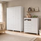 Kit Guarda Roupa 6 Portas Infantil com Comoda Sapateira 1 Porta 4 Gavetas Baby Kids Branco Flex para Quarto