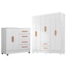 Kit Guarda-Roupa Casal 6 Portas com Cômoda 2 Portas 4 Gavetas Lisa Branco