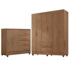 Kit Guarda-Roupa Casal 6 Portas com Cômoda 2 Portas 4 Gavetas Lisa Carvalho Oak Kit Guarda-Roupa Casal 6 Portas com Cômoda 2 Portas 4 Gavetas Lisa Carvalho Oak