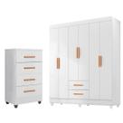 Kit Guarda-Roupa Casal 6 Portas com Cômoda 4 Gavetas Lisa Branco Kit Guarda-Roupa Casal 6 Portas com Cômoda 4 Gavetas Lisa Branco