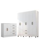 Kit Guarda-roupa Casal 6 Portas Com Cômoda Sapateira 4 Gavetas Lisa Branco