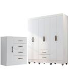 Kit Guarda-roupa Casal 6 Portas E Cômoda Sapateira 1 Porta Lisa Branco