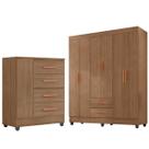 Kit Guarda-Roupa Casal 6 Portas e Cômoda Sapateira 1 Porta Lisa Carvalho Oak