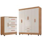 Kit Guarda-Roupa Casal 6 Portas e Cômoda Sapateira 1 Porta Lisa Nature/Off White