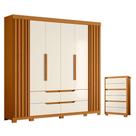 Kit Guarda Roupa Casal Doble 6 Portas com Cômoda Unno 6 Gavetas MDP Cinamomo Off White