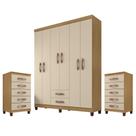 Kit Guarda Roupa Casal Porto Belo 6 Portas 2 Gavetas com 2 Cômoda 5 Gavetas Carvalho Off White Clique Chique
