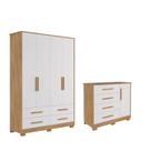 Kit Guarda Roupa e Cômoda Bebê Charlo 04 portas 100% MDF -
