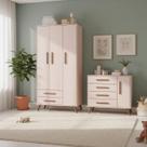 Kit Guarda Roupa E Cômoda Para Quarto Infanto Juvenil Rosa - Móveis Leartam