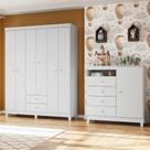 Kit Guarda Roupa Infantil 6 Portas com Cômoda Sapateira 4 Gavetas Branco Flex Baby Kids