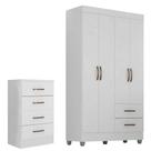 Kit Guarda-roupa Solteiro 4 Portas E Cômoda 4 Gavetas Lisa Branco