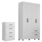 Kit Guarda-Roupa Solteiro 4 Portas e Cômoda 4 Gavetas Lisa