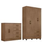Kit Guarda-roupa Solteiro 4 Portas E Cômoda Sapateira 2 Portas Lisa Carvalho Oak