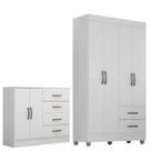 Kit Guarda-Roupa Solteiro 4 Portas e Cômoda Sapateira 2 Portas Lisa