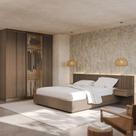 Kit Guarda Roupas 4 Portas e Cama Casal/Queen com LED Seringal CabeCasa MadeiraOriginals Marrom/Nogal