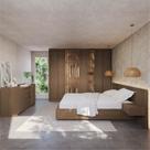 Kit Guarda Roupas 7 Portas, Cama Casal/Queen com LED e Cômoda Seringal CabeCasa MadeiraOriginals Marrom/Nogal