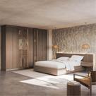 Kit Guarda Roupas 7 Portas e Cama Casal/Queen com LED Seringal CabeCasa MadeiraOriginals