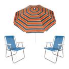 Kit Guarda Sol 1,8m Ipanema Vermelho 2 Cadeira Alta Alumínio Sannet Praia Piscina Camping - Tobee