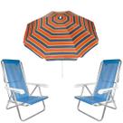 Kit Guarda Sol 1,8m Ipanema Vermelho Cadeira 8 Posições Alumínio Sannet Praia Piscina Camping - Tobee