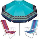 Kit Guarda Sol 2,4m Articulado Ibiza Turquesa 2 Cadeira 8 Posições Alumínio Praia Piscina Camping - Tobee