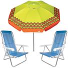 Kit Guarda Sol 2,4m Articulado Ibiza Verde Limão 2 Cadeira 8 Posições Alumínio Sannet Praia Piscina Camping - Tobee